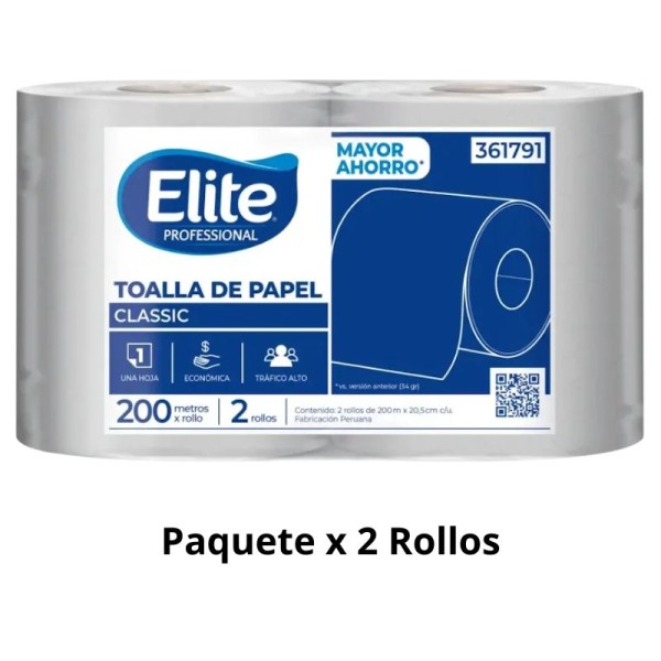 Papel Toalla Jumbo Elite Classic Económico 200 Metros