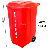 Tacho Recolector Reyplast Megaforte N°220 de 188 Litros con Logo Rojo