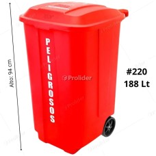 Tacho Recolector Reyplast Megaforte N°220 de 188 Litros con Logo Rojo