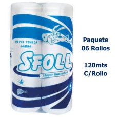 Papel Toalla Jumbo Sfoll Blanco Gofrado Paquete x 6 Rollos