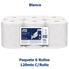 Papel Toalla Jumbo Tork Familia Blanco 120 Metros Paquete x 6 rollos 73669 Doble Hoja Precortado