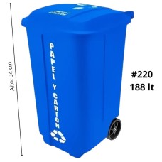 Tacho Recolector Reyplast Megaforte N°220 de 188 Litros con Logo Azul (Papel)