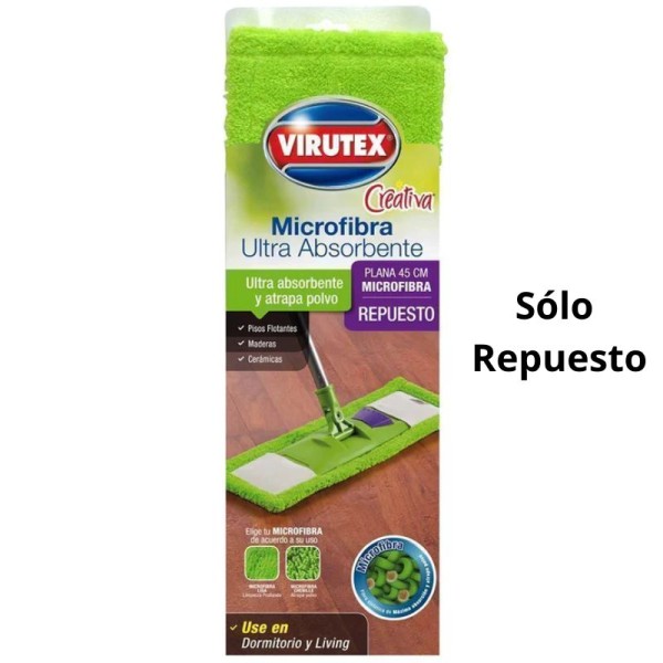 Repuesto Trapeador Mopa de Microfibra Virutex Chenille 45 cm Verde