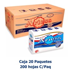 Caja Papel Toalla Interfoliado Ariess Blanco 23.5 x 24 cm Doble Hoja x 20 Paquetes