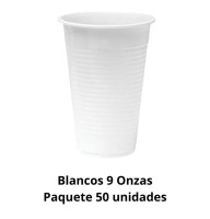 Vasos Plásticos Descartables Blancos 9 Onzas Paquete x 50 unidades