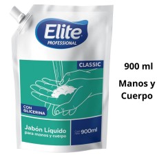 Jabón Líquido Elite Sachet 900 ml Con Glicerina Para Manos y Cuerpo