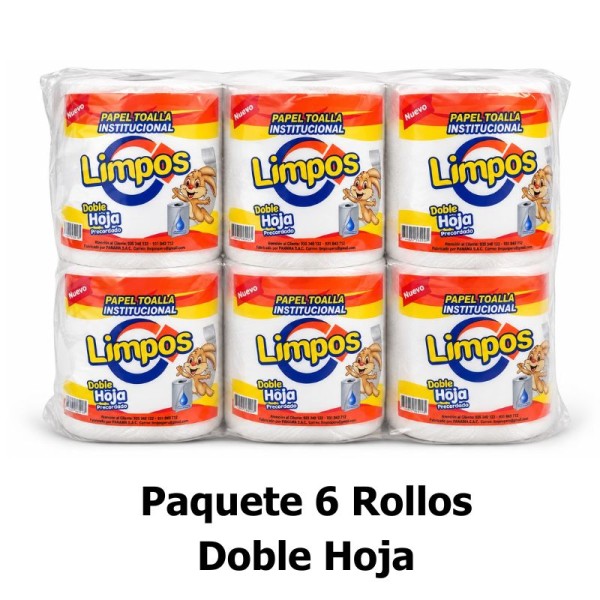 Papel Toalla Jumbo Limpos Doble Hoja Blanco Paquete x 6 Rollos Precortado