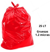 Bolsas Plásticas Rojas Gruesas / 1.2 Micras / 25 Litros / 100 unidades