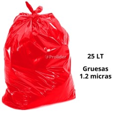 Bolsas Plásticas Rojas Gruesas / 1.2 Micras / 25 Litros / 100 unidades