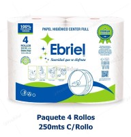 Papel Higiénico Jumbo Ebriel Doble Hoja Center Pull 250 Metros Paquete x 4 Rollos