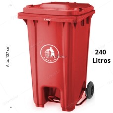 Tacho Recolector Con Pedal Genérico 240 Litros Sin Logo Rojo