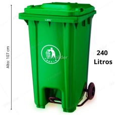 Tacho Recolector Con Pedal Genérico 240 Litros Sin Logo Verde