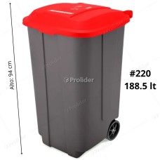 Tacho Recolector Reyplast Megaforte N°220 de 188 Litros con Logo Rojo
