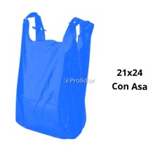 Bolsas Plásticas con Asa Azules / 21 x 24 / 100 unidades