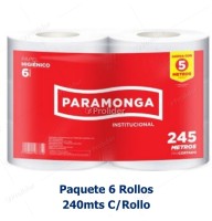 Papel Higiénico Jumbo Paramonga 245 Metros Paquete x 6 Rollos