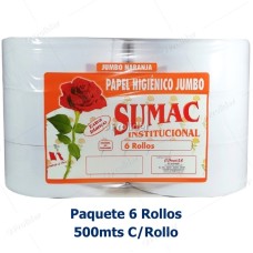 Papel Higiénico Jumbo Sumac Etiqueta Naranja Paquete x 6 Rollos