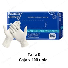 Guantes de látex Blancos Family Doctor Talla S Caja x 100 unidades