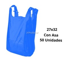 Bolsas Plásticas con Asa Azules / 27 x 32 / 50 unidades
