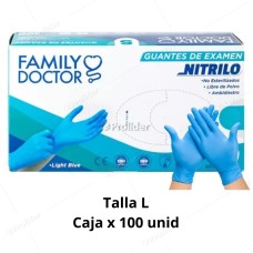 Guantes de Nitrilo Family Doctor Celeste Talla L Caja x 100 unidades