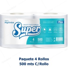 Papel Higiénico Jumbo Super 500 Metros Etiqueta Celeste Paquete x 4 Rollos