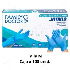 Guantes de Nitrilo Family Doctor Celeste Talla M Caja x 100 unidades