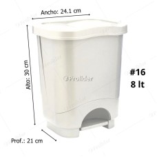 Papelera Con Pedal Reyplast Danubio N°16 Blanca 8 Litros Alto 30.2 cm