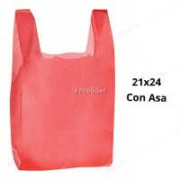 Bolsas Plásticas con Asa Rojas / 21 x 24 / 100 unidades