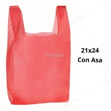 Bolsas Plásticas con Asa Rojas / 21 x 24 / 100 unidades