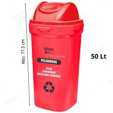 Papelera Vaivén Basa Bodeguita 50 Litros Con Logo Rojo (Peligrosos)