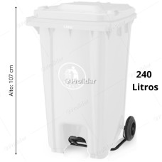Tacho Recolector Con Pedal Genérico 240 Litros Sin Logo Blanco