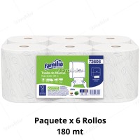 Papel Toalla Jumbo Tork Familia Blanco 180 Metros Paquete x 6 Continuo Doble hoja 73606