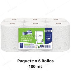 Papel Toalla Jumbo Tork Familia Blanco 180 Metros Paquete x 6 Continuo Doble hoja 73606