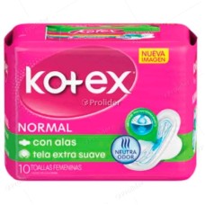 Toallas Higiénicas Kotex Normal con Alas Paquete x 10 und