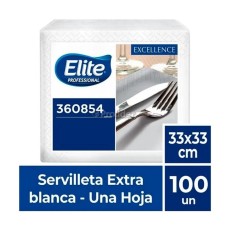 Paquete Servilletas Blancas Elite Excellence Dobladas en 4 x 100 unidades (33 x 33 cm)