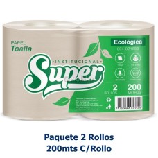 Papel Toalla Jumbo Super Ecologico 200 Metros Paquete x 2 Rollos