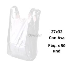 Bolsas Plásticas con Asa Blancas / 27 x 32 / 50 unidades