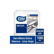 Paquete Servilletas Blancas Elite Excellence Dobladas en 4 x 100 unidades (24 x 24 cm)