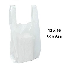 Bolsas Plásticas con Asa Blancas / 12 x 16 / 100 unidades