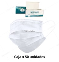 Mascarillas Descartables 3 Pliegues Facemask Caja x 50 unidades Blanco