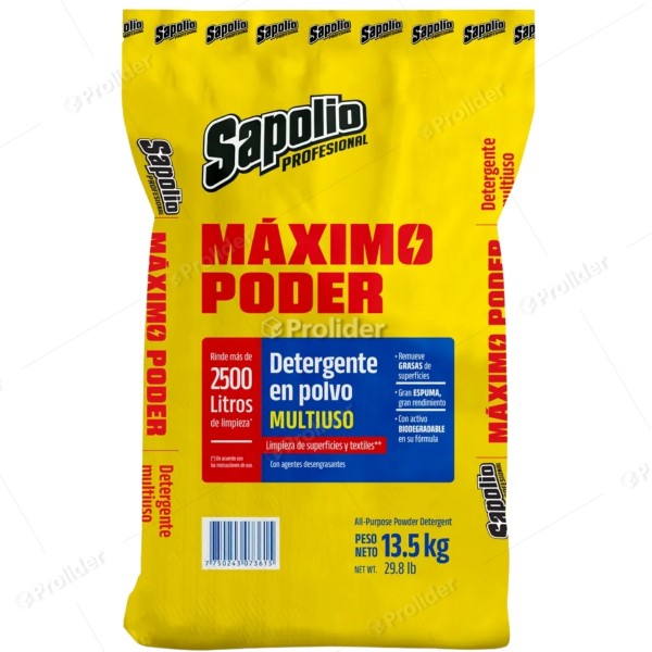 Detergente en Polvo Sapolio Saco x 13.5 Kilos