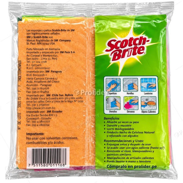 Paños Absorventes Scotch Brite Colores Wetex Paquete x 4 unidades