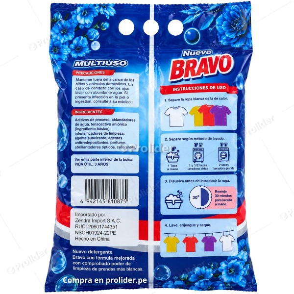 Detergente en Polvo Bravo Bolsa x 1 Kg (Polvo Celeste)