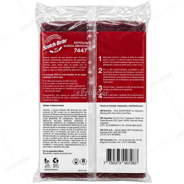 Esponja Abrasiva Fibra Guinda Scotch Brite 3M 6" x 9" Cod. 7447