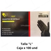 Guantes de Nitrilo Negro Hid Med Talla L Caja x 100 unidades