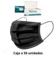 Mascarillas Descartables 3 Pliegues Facemask Caja x 50 unidades Negro
