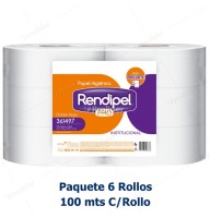 Papel Higiénico Jumbo Rendipel Doble Hoja 100 Metros Paquete x 6 Rollos