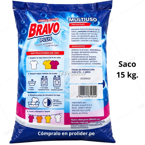 Detergente en Polvo Bravo Saco x 15 Kilos Azul Floral (Polvo Celeste)