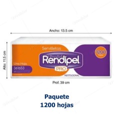 Paquete Servilletas Blancas Rendipel Cortadas x 1200 unidades