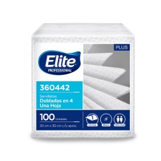 Paquete Servilletas Blancas Elite Dobladas en 4 x 100 unidades (30 x 30 cm)